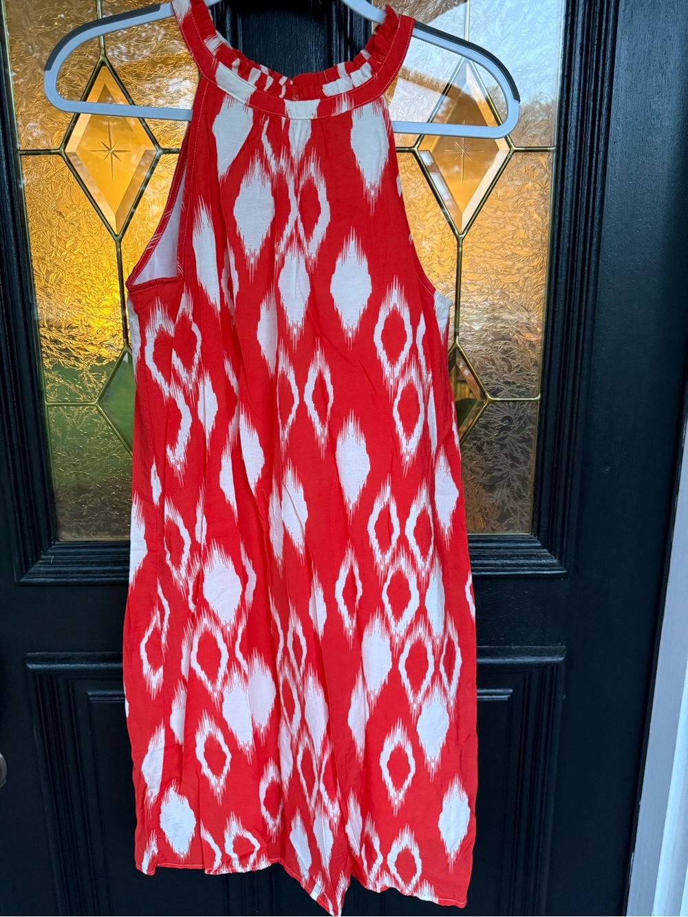 THML Red Orange and White Sleeveless Halter Knee Length Dress - Size M (EUC)